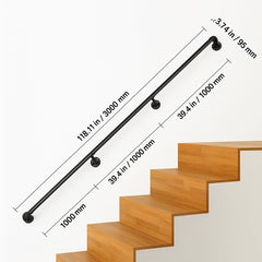 Pipe Stair Handrail, 3m Staircase Handrail, 200KG Load Capacity Carbon Steel Pipe Handrail, Industrial Pipe Handrail with Wall Mount Support, Round Corner Wall Handrailing for Indoor, Outdoor