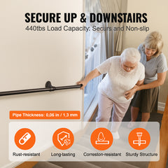 Pipe Stair Handrail Staircase Handrail 4 FT Carbon Steel for Wall Mount
