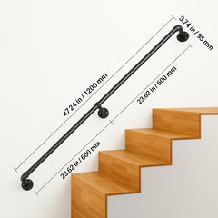 Pipe Stair Handrail Staircase Handrail 4 FT Carbon Steel for Wall Mount