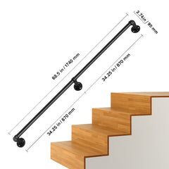 Pipe Stair Handrail, 1.8m Staircase Handrail, 200KG Load Capacity Carbon Steel Pipe Handrail, Industrial Pipe Handrail with Wall Mount Support, Round Corner Wall Handrailings for Indoor, Outdoor