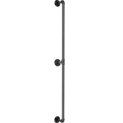 Pipe Stair Handrail, 7FT Staircase Handrail, 440LBS Load Capacity Carbon Steel Pipe Handrail, Industrial Pipe Handrail with Wall Mount Support, Round Corner Wall Handrailings for Indoor, Outdoor