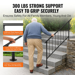 Iron Handrail Stair Railing Hand Rail Kit 1-4 Steps Outdoor Black w/ Bars