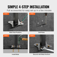 Iron Handrail Stair Railing Hand Rail Kit 1-4 Steps Outdoor Black w/ Bars