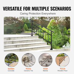 Iron Handrail Stair Railing Hand Rail Kit 1-4 Steps Outdoor Black w/ Bars