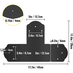 Black T Mending Plate T-shape 8 PCs 6" Flat Connector Post to Beam Bracket