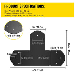Black T Mending Plate T-shape 8 PCs 6" Flat Connector Post to Beam Bracket