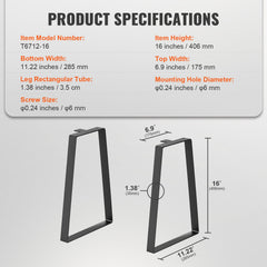 406.4MM Trapezoid Steel Table Legs, Replacement Furniture Legs Set of 2 for DIY Coffee Tables, Modern Desks, Bench, Night Stands, Sofa, Max Load 181.4KG Heavy Duty, Quick Instalation Legs Black