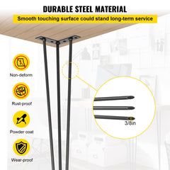 Hairpin Table Legs 24 inch Black Set of 4 Desk Legs Each 220lbs Capacity Hairpin Desk Legs 3 Rods for Bench Desk Dining End Table Chairs Carbon Steel DIY Table Legs Heavy Duty Furniture Legs