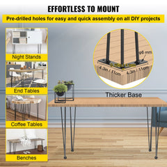 Hairpin Table Legs 24 inch Black Set of 4 Desk Legs Each 220lbs Capacity Hairpin Desk Legs 3 Rods for Bench Desk Dining End Table Chairs Carbon Steel DIY Table Legs Heavy Duty Furniture Legs