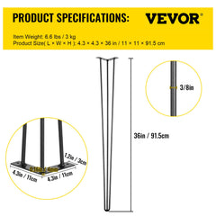 Hairpin Table Legs 36 inch, Set of 4 DIY Desk Table Legs 3 Rods Heavy Duty