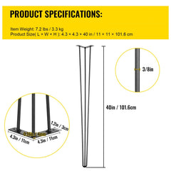 Hairpin Table Legs 40 inch, Set of 4 DIY Desk Table Legs 3 Rods Heavy Duty