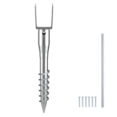 No Dig Ground Anchor, 1 Pack 10 x 7 x 70 cm DIY Screw in Post Stake, Includes 6 Lag Bolts & a Rebar, U-Shape Heavy Duty Steel Post Holder, Great for Mailbox Posts and Fence Posts