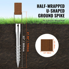 No Dig Ground Anchor, 1 Pack 10 x 7 x 70 cm DIY Screw in Post Stake, Includes 6 Lag Bolts & a Rebar, U-Shape Heavy Duty Steel Post Holder, Great for Mailbox Posts and Fence Posts