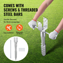 No Dig Ground Anchor, 1 Pack 10 x 7 x 70 cm DIY Screw in Post Stake, Includes 6 Lag Bolts & a Rebar, U-Shape Heavy Duty Steel Post Holder, Great for Mailbox Posts and Fence Posts