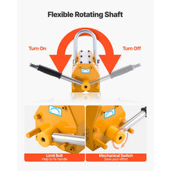 Permanent Magnetic Lifter, 1000 kg Pulling Capacity, Heavy Duty N42 Neodymium Lifting Magnet with Release Handle and Steel Hook, Used in Shop Crane and Hoist, for Lifting Plate Steel, Board
