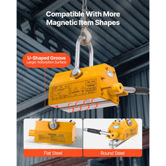 Permanent Magnetic Lifter, 1000 kg Pulling Capacity, Heavy Duty N42 Neodymium Lifting Magnet with Release Handle and Steel Hook, Used in Shop Crane and Hoist, for Lifting Plate Steel, Board