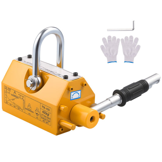 Permanent Magnetic Lifter, 400 kg Pulling Capacity, Heavy Duty N42 Neodymium Lifting Magnet with Release Handle and Steel Hook, Used in Shop Crane and Hoist, for Lifting Plate Steel, Board