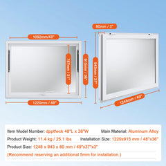Concession Window for Food Truck, 48"x36" Aluminum Alloy Food Truck Service Window, Up to 85 Degrees Stand Serving Window with Awning Door & Drag Hook, for Food Trucks Concession Trailers