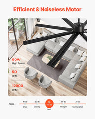 213 cm Ceiling Fan No Light, 6-Speed Remote Control, Aluminum 8-Blade, Reversible DC Motor, Modern Low Profile Flush Mount Exterior Fan for Bedroom, Living Room, Patio, Indoor/Outdoor, Black