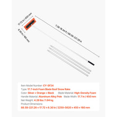Snow Roof Rake, 45cm Foam Blade, 2.25-5.62 m Adjustable Roof Snow Scraper, Extension Tubes & Non-Slip Handle, Lightweight Snows Removal Tool for House Leaves Debris Clearing