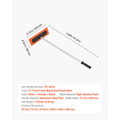 Snow Roof Rake, 1.2m Long Reach Car Roof Snow Scraper, 45cm Foam Blade for No Scratches, Non-Slip Handle, Lightweight Snows Removal Tool for Vehicle Garage Rooftop Leaves Debris Clearing