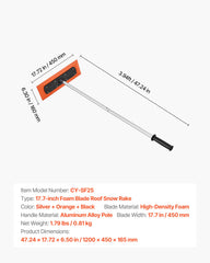 Snow Roof Rake, 1.2m Long Reach Car Roof Snow Scraper, 45cm Foam Blade for No Scratches, Non-Slip Handle, Lightweight Snows Removal Tool for Vehicle Garage Rooftop Leaves Debris Clearing