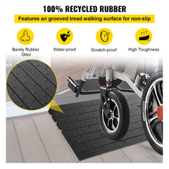 Rubber Threshold Ramp, 7.62 cm Rise Threshold Ramp Doorway, 3 Channels Cord Cover Rubber Solid Threshold Ramp, Rubber Angled Entry Rated 997.9 kg Load Capacity for Wheelchair and Scooter