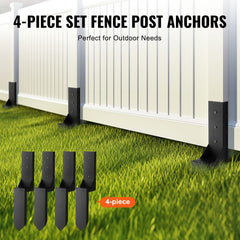 Fence Post Anchor Repair Kit, 4 Pack Inner Diameter 8.9x8.9 cm Heavy Duty Steel Fence Post Support Stakes, Anchor Ground Spike for Repair Tilted, Broken Wood Fence Post, Enveloping