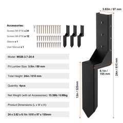 Fence Post Anchor Repair Kit, 4 Pack Inner Diameter 8.9x8.9 cm Heavy Duty Steel Fence Post Support Stakes, Anchor Ground Spike for Repair Tilted, Broken Wood Fence Post, Enveloping