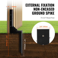 Fence Post Anchor Repair Kit, 4 Pack Inner Diameter 8.9x8.9 cm Heavy Duty Steel Fence Post Support Stakes, Anchor Ground Spike for Repair Tilted, Broken Wood Fence Post, Enveloping
