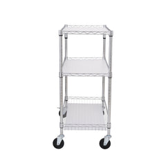 Kitchen Utility Cart, 3 Tiers, Wire Rolling Cart, Steel Service Cart on Wheels, Metal Storage Trolley with 80mm Basket Curved Handle PP Liner 6 Hooks, for Indoor and Outdoor