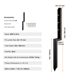 Fence Post Anchor Repair Kit, 2 Pack Inner Diameter 5 x5 cm Heavy Duty Steel Fence Post Support Stakes, Anchor Ground Spike for Repair Tilted, Broken Wood Fence Post
