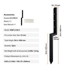 Fence Post Anchor Repair Kit, 2 Pack Inner Diameter 5 x5 cm Heavy Duty Steel Fence Post Support Stakes, Anchor Ground Spike for Repair Tilted, Broken Wood Fence Post