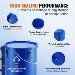 Fryer Grease Bucket, 22.7L Oil Disposal Caddy Carbon Steel Fryer Oil Bucket with Rust-Proof Coating, Oil Transport Container with Lid, Lock Clips, Filter Bag for Hot Cooking Oil Filtering, Blue