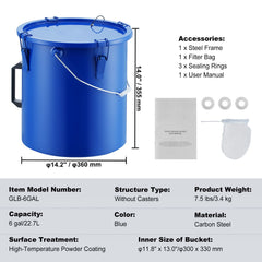 Fryer Grease Bucket, 22.7L Oil Disposal Caddy Carbon Steel Fryer Oil Bucket with Rust-Proof Coating, Oil Transport Container with Lid, Lock Clips, Filter Bag for Hot Cooking Oil Filtering, Blue