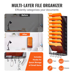 File Wall Rack Mesh Wall File Holder 1-Piece 10 Pockets for Office/School