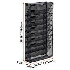 File Wall Rack Mesh Wall File Holder 1-Piece 10 Pockets for Office/School