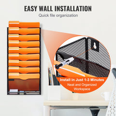 File Wall Rack Mesh Wall File Holder 1-Piece 10 Pockets for Office/School