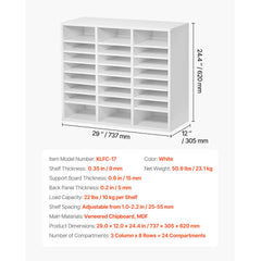 Literature Organizer, 24 Compartments Office Mailbox with Adjustable Shelves, Wooden Mailbox Sorter Medium Density Fiberboard Office Home Classroom Storage for Files, Documents, Papers, White