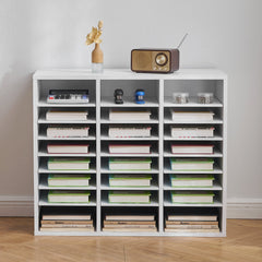 Literature Organizer, 24 Compartments Office Mailbox with Adjustable Shelves, Wooden Mailbox Sorter Medium Density Fiberboard Office Home Classroom Storage for Files, Documents, Papers, White