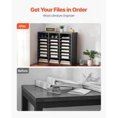 Literature Organizer, 24 Compartments Office Mailbox with Adjustable Shelves, Wooden Mailbox Sorter Medium Density Fiberboard Office Home Classroom Storage for Files, Documents, Papers, Grey