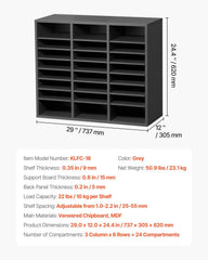 Literature Organizer, 24 Compartments Office Mailbox with Adjustable Shelves, Wooden Mailbox Sorter Medium Density Fiberboard Office Home Classroom Storage for Files, Documents, Papers, Grey