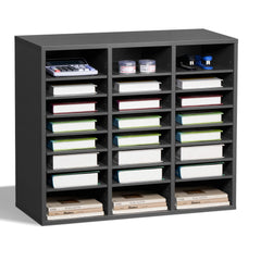 Literature Organizer, 24 Compartments Office Mailbox with Adjustable Shelves, Wooden Mailbox Sorter Medium Density Fiberboard Office Home Classroom Storage for Files, Documents, Papers, Grey