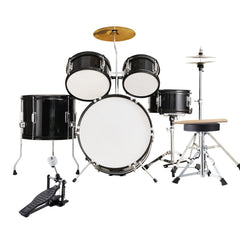Kids Drum Set, 5-Piece, 406.4 mm Beginner Full Drum Set with Bass Toms Snare Floor Drum Adjustable Throne Cymbal Hi-Hat Pedal and Two Pairs of Drumsticks, Starter Drum Kit for Child Kids, Black