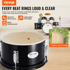 Kids Drum Set, 5-Piece, 406.4 mm Beginner Full Drum Set with Bass Toms Snare Floor Drum Adjustable Throne Cymbal Hi-Hat Pedal and Two Pairs of Drumsticks, Starter Drum Kit for Child Kids, Black