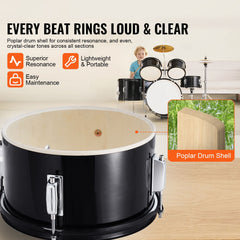Kids Drum Set, 5-Piece, 406.4 mm Beginner Full Drum Set with Bass Toms Snare Floor Drum Adjustable Throne Cymbal Hi-Hat Pedal and Two Pairs of Drumsticks, Starter Drum Kit for Child Kids, Black