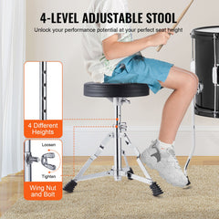 Kids Drum Set, 5-Piece, 406.4 mm Beginner Full Drum Set with Bass Toms Snare Floor Drum Adjustable Throne Cymbal Hi-Hat Pedal and Two Pairs of Drumsticks, Starter Drum Kit for Child Kids, Black
