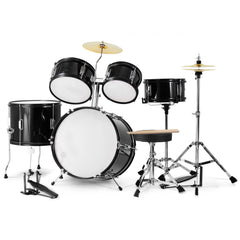 Kids Drum Set, 5-Piece, 406.4 mm Beginner Full Drum Set with Bass Toms Snare Floor Drum Adjustable Throne Cymbal Hi-Hat Pedal and Two Pairs of Drumsticks, Starter Drum Kit for Child Kids, Black