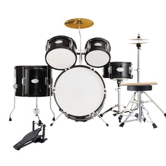 Kids Drum Set, 5-Piece, 406.4 mm Beginner Full Drum Set with Bass Toms Snare Floor Drum Adjustable Throne Cymbal Hi-Hat Pedal and Two Pairs of Drumsticks, Starter Drum Kit for Child Kids, Black