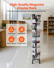 Greeting Cards Display Rack, 32 Pockets Rotating Postcard Brochure Display Stand, 360° Spinning Card Display Rack with Sign Holder & 4 Wheels (2 Lockable) for Exhibitions Office Trade Show